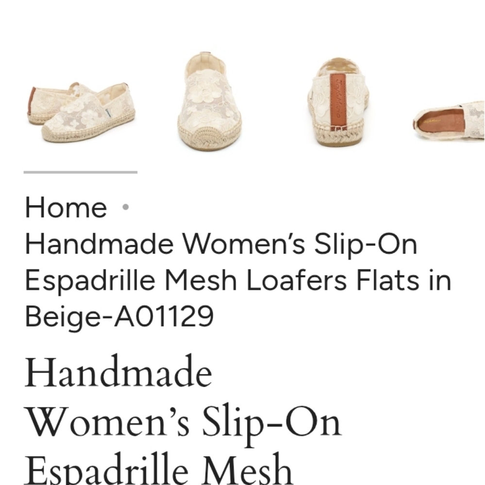 Handmade Women's Cream Espadrille Flats